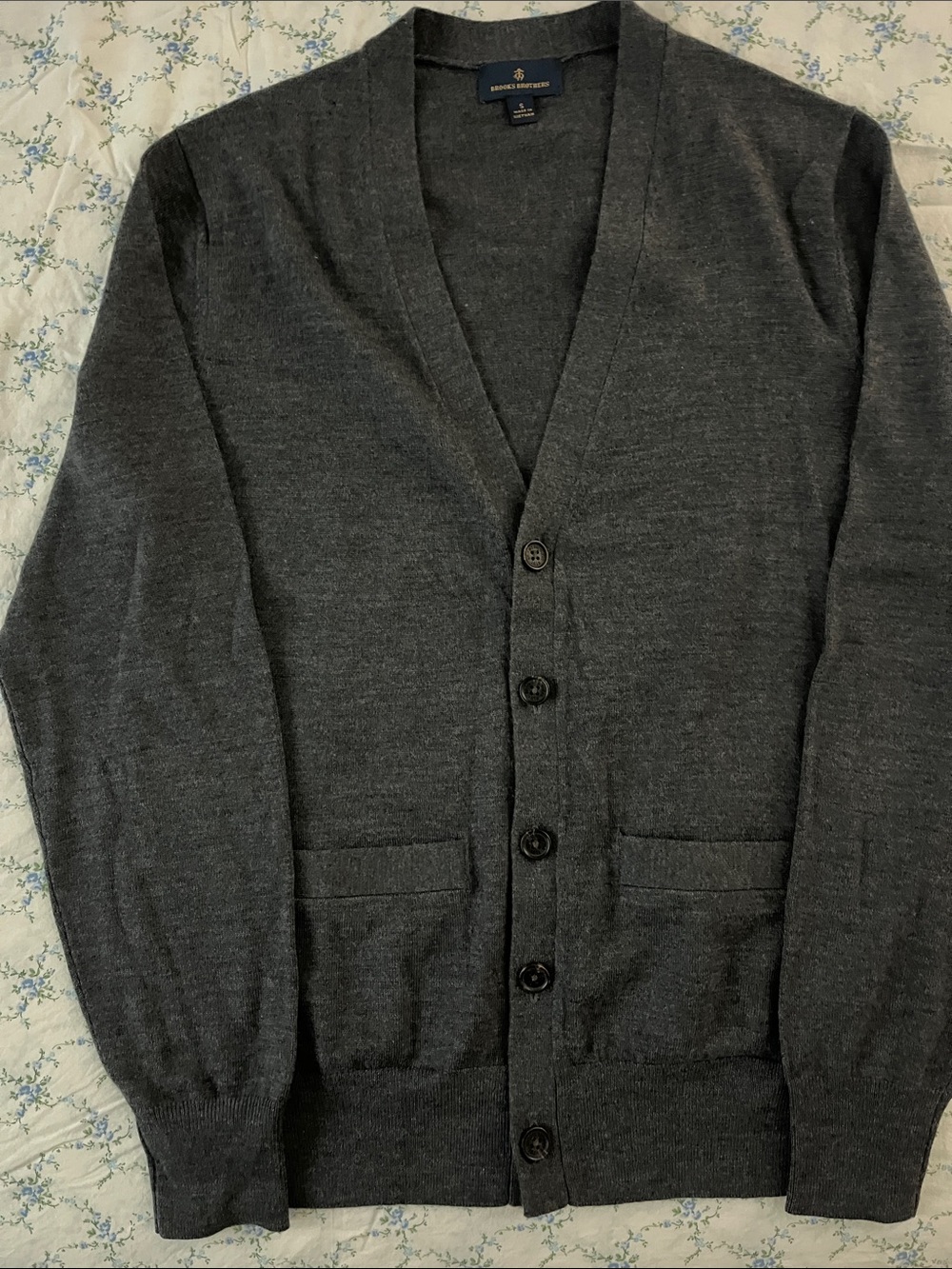 Brooks Brothers Men's Charcoal Gray Button V-Neck Cardigan